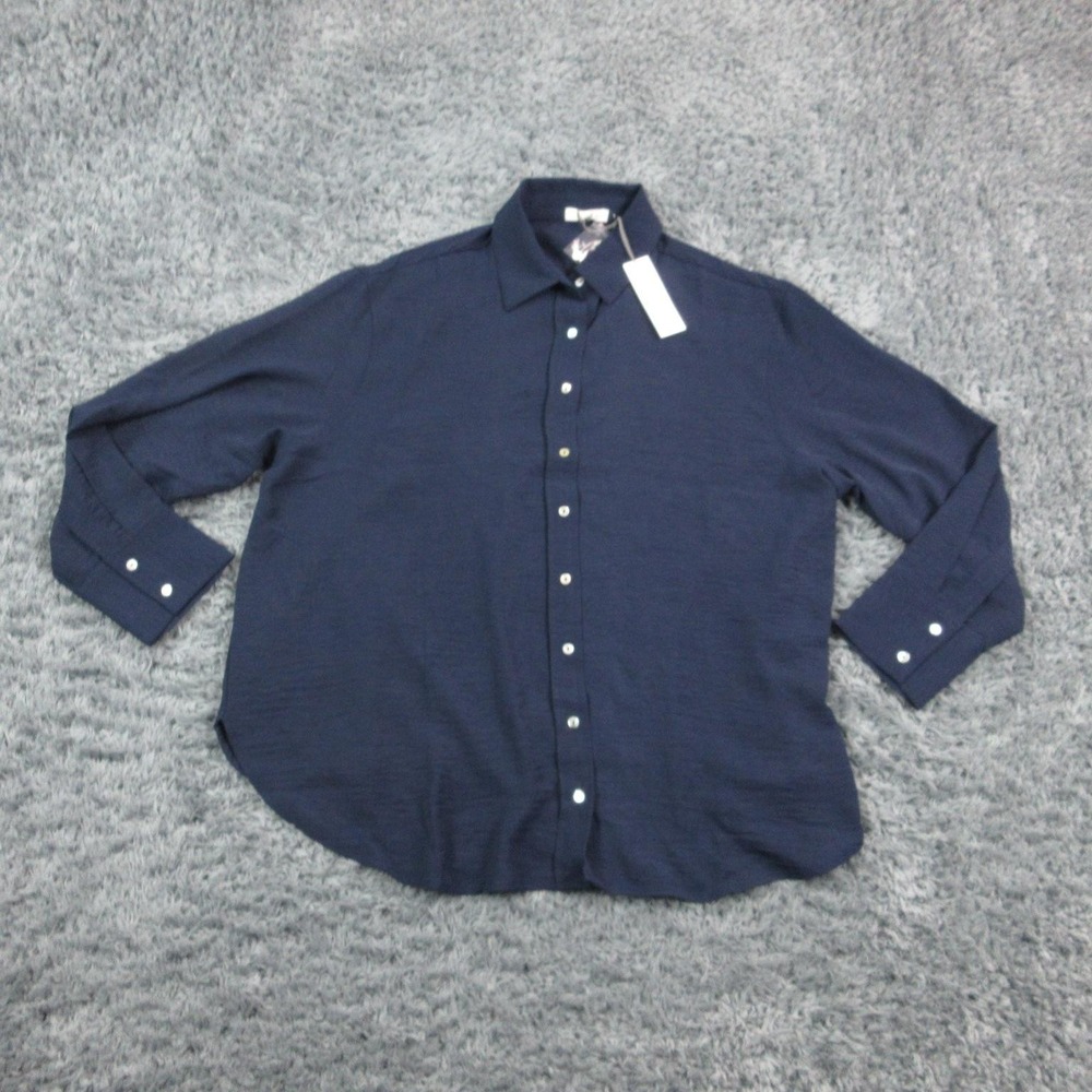 Nine Britton Shirt Womens 1X Blue Button Front Collared Long Sleeve Top NWT